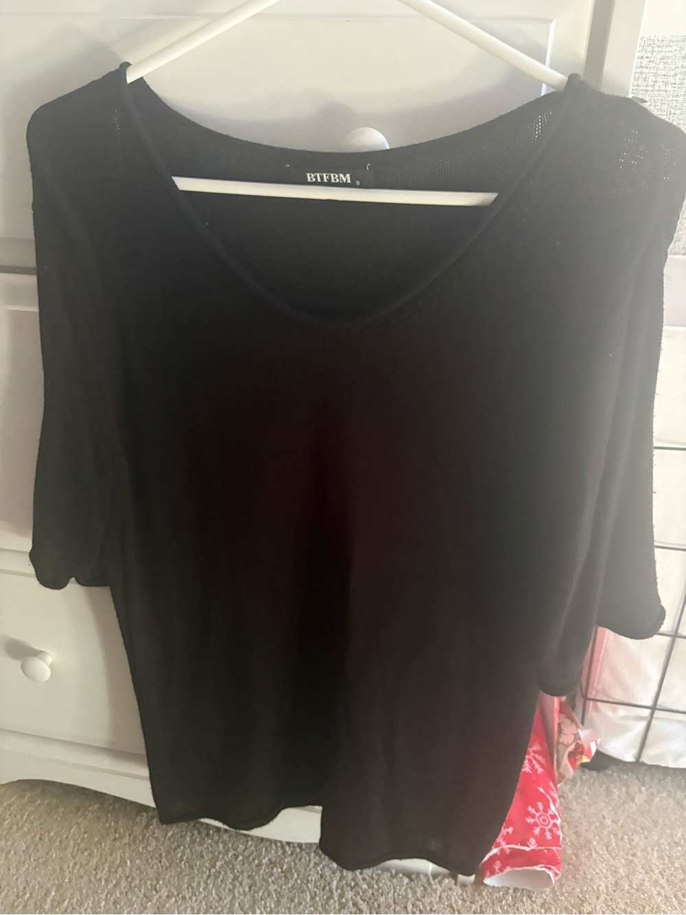 Source Unknown Black Short Sleeve Crew Neck Knit Top